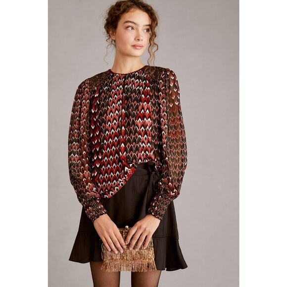 nwt ANTHROPOLOGIE BL-NK LONDON sz XXS Sequin-Embellished Blouse in wine - Picture 1 of 6